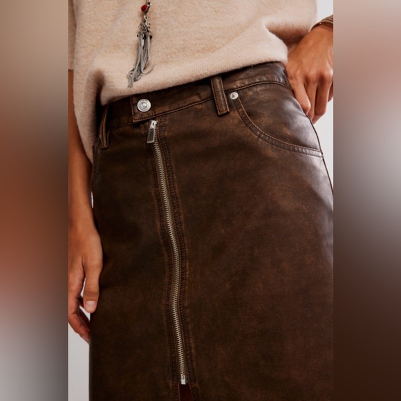 Free People Sycamore Vegan Brown Midi Skirt, Sz 27 - Picture 2 of 11